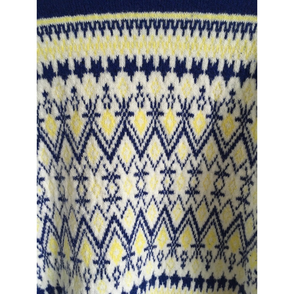 Loft Womens Blue White Yellow Fair Isle Geometric Knit Crew Neck Sweater Large - Picture 5 of 6